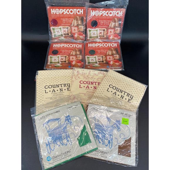 VTG Hopscotch Charles Craft Country Lane Cross Stitch Fabric Mixed Lot of 9 - Picture 1 of 6